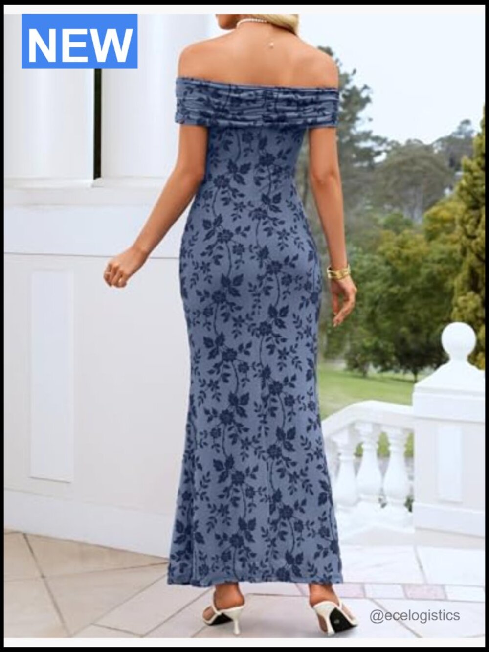 Off Shoulder Floral Bodycon Maxi Dress Ruched Formal Cocktail Wedding Guest - Picture 6 of 7